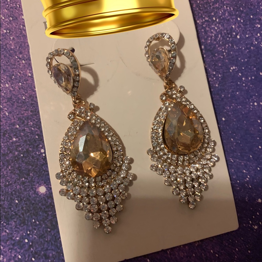 Gold Swarovski Crystal Pageant earrings prom